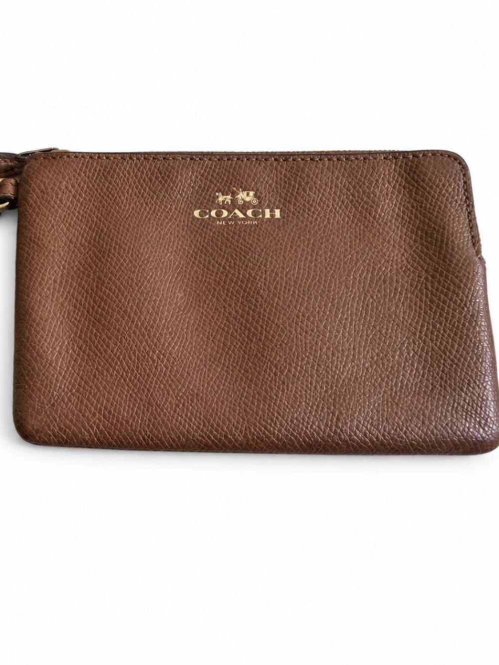 Coach Brown Pebbled Leather Zip Wristlet